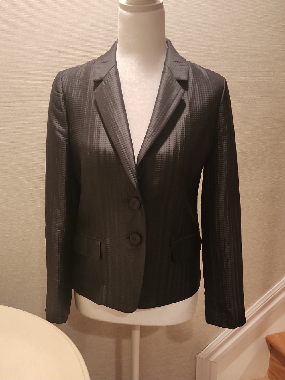 Women's Black Textured Two-Button Blazer